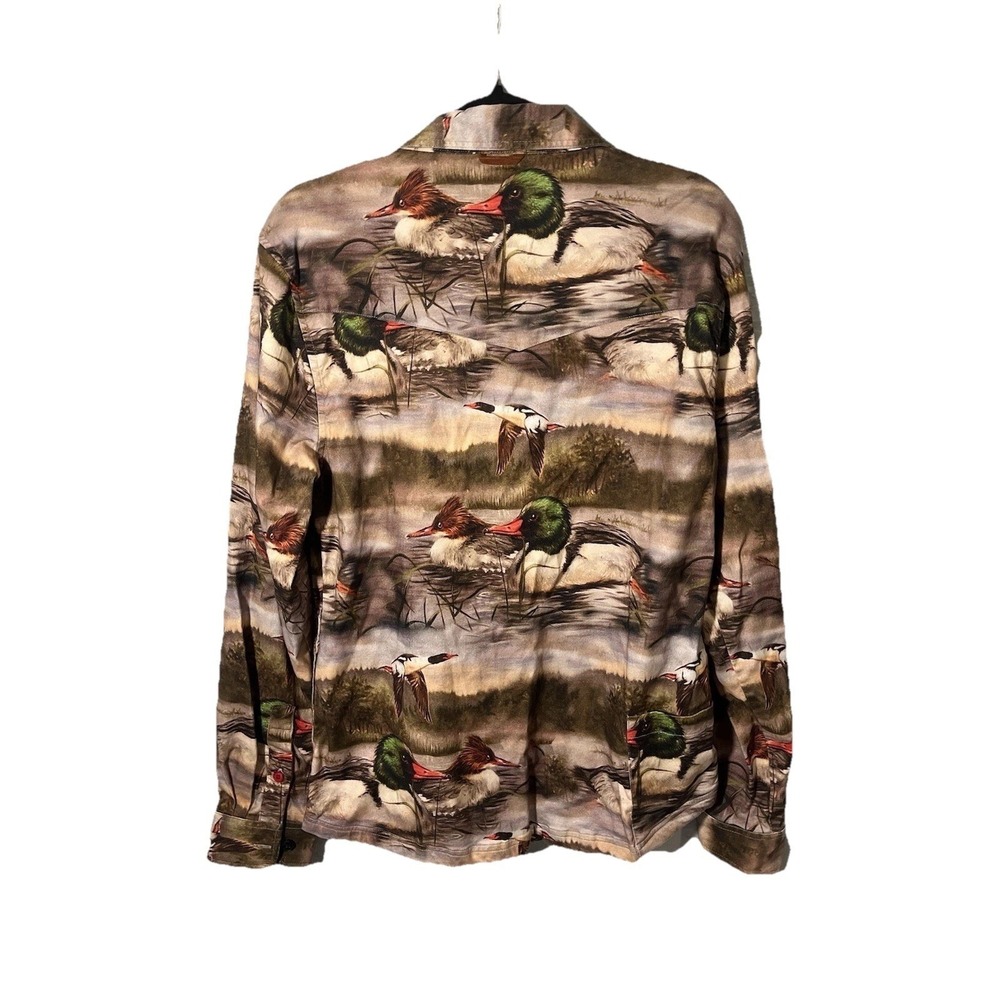 Shinesty Button Up Shirt Mens Medium Brown Mallard Duck Print Hunting Utility